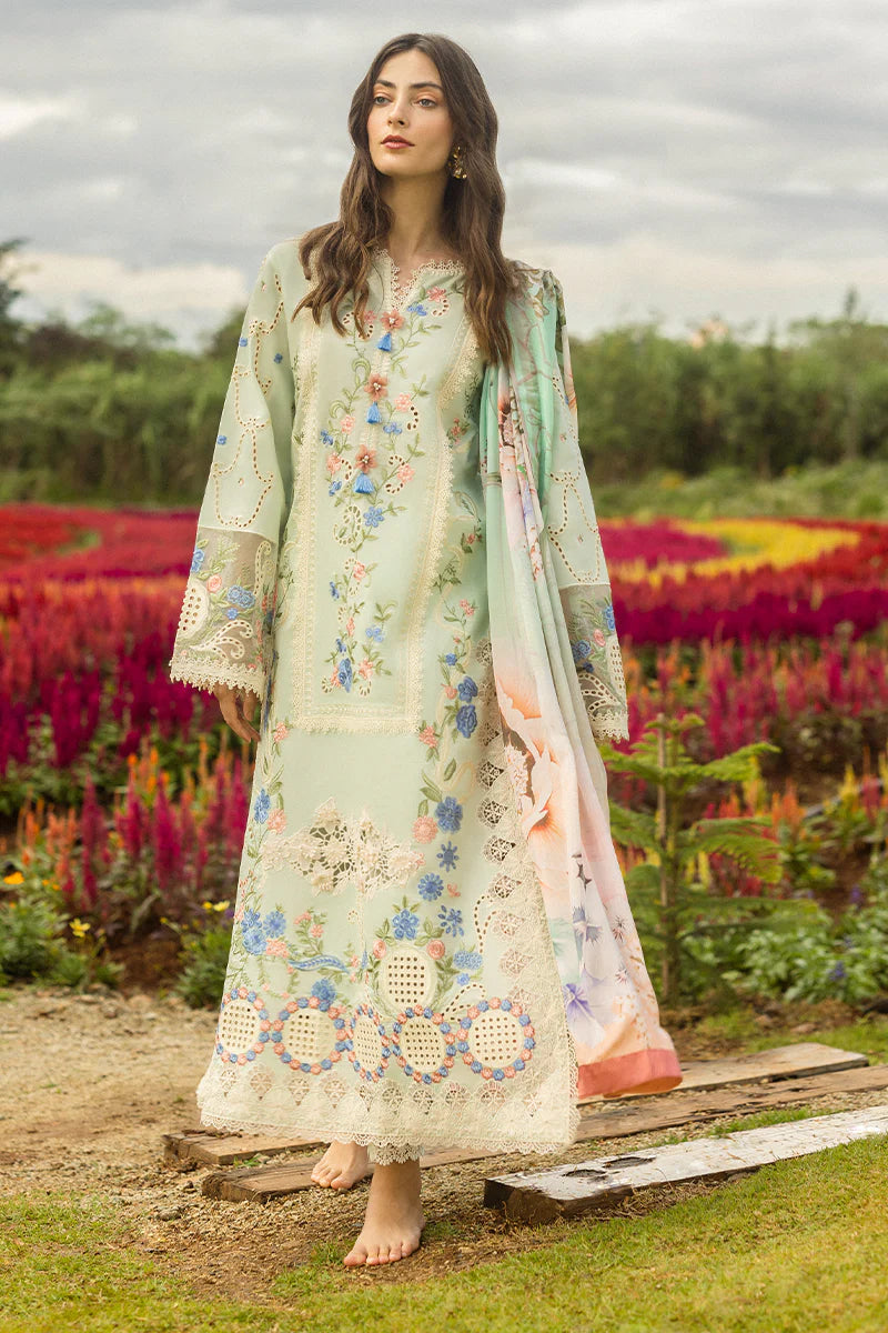 MUSHQ-3PC DHANAK CHIKAN EMBROIDERED SHIRT WITH COURTRAI WOOL PRINTED SHAWL AND TROUSER-BIC-4247
