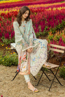 MUSHQ-3PC DHANAK CHIKAN EMBROIDERED SHIRT WITH COURTRAI WOOL PRINTED SHAWL AND TROUSER-BIC-4247