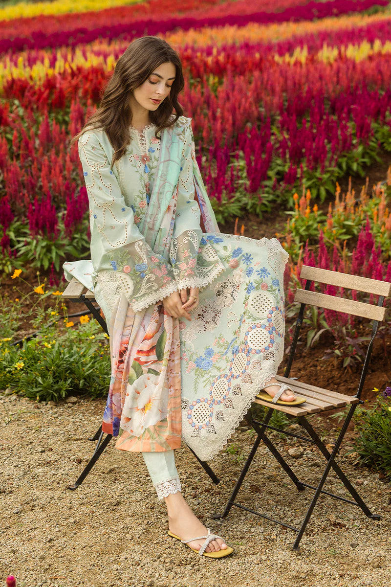 MUSHQ-3PC DHANAK CHIKAN EMBROIDERED SHIRT WITH COURTRAI WOOL PRINTED SHAWL AND TROUSER-BIC-4247