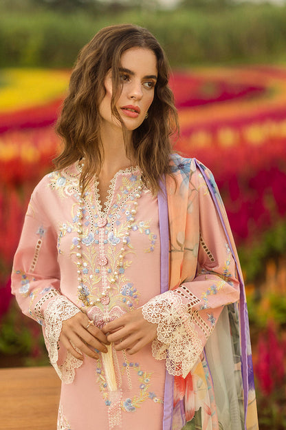 MUSHQ-3PC LAWN EMBROIDERED SHIRT WITH CHIFFON PRINT DUPATTA & TROUSER-BIC-3725