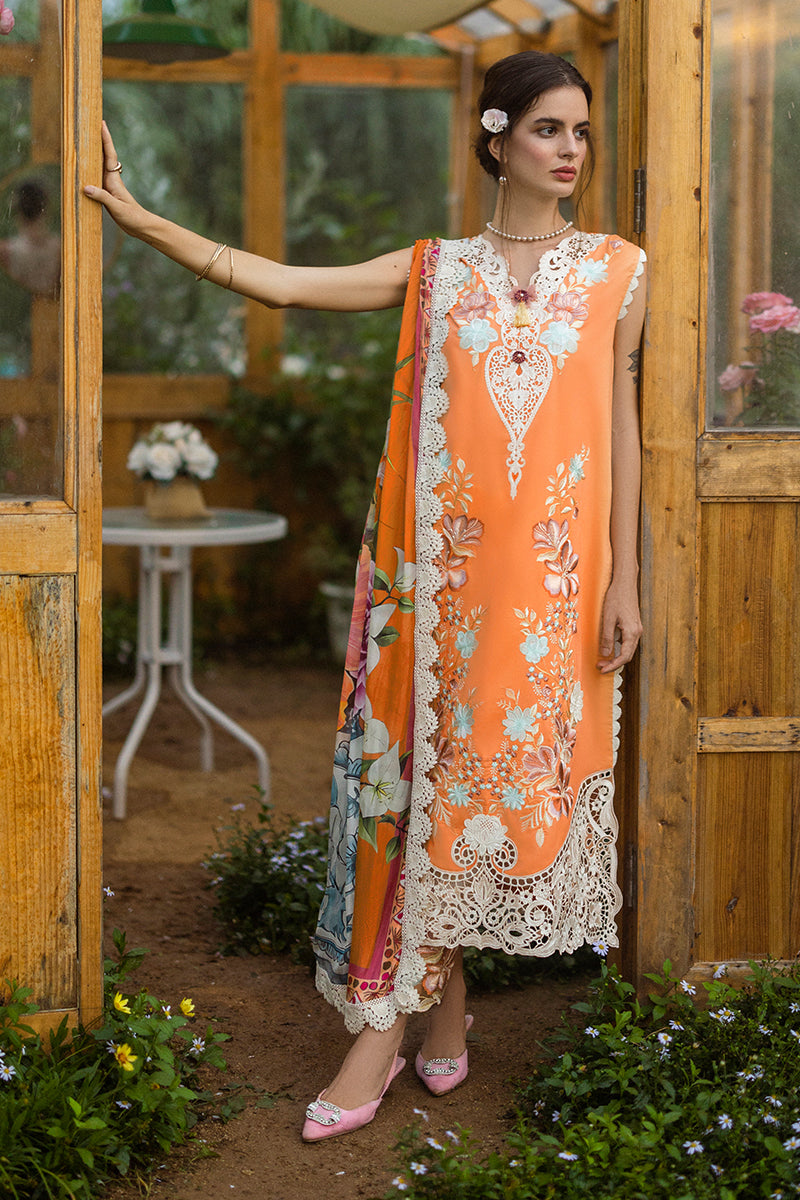 MUSHQ-3PC LAWN EMBROIDERED SHIRT WITH CHIFFON PRINT DUPATTA & TROUSER-BIC-3730