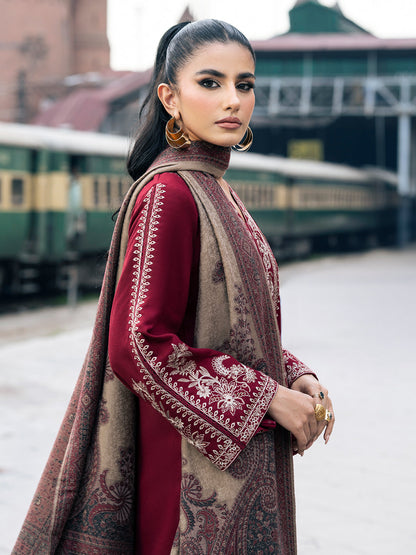 IZEL-3PC DHANAK EMBROIDERED SHIRT WITH COUTRAI PRINTED SHAWL AND TROUSER-BIC-4127