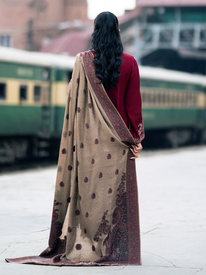 IZEL-3PC DHANAK EMBROIDERED SHIRT WITH COUTRAI PRINTED SHAWL AND TROUSER-BIC-4127