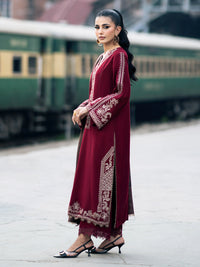 IZEL-3PC DHANAK EMBROIDERED SHIRT WITH COUTRAI PRINTED SHAWL AND TROUSER-BIC-4127