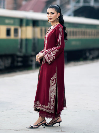 IZEL-3PC DHANAK EMBROIDERED SHIRT WITH COUTRAI PRINTED SHAWL AND TROUSER-BIC-4127