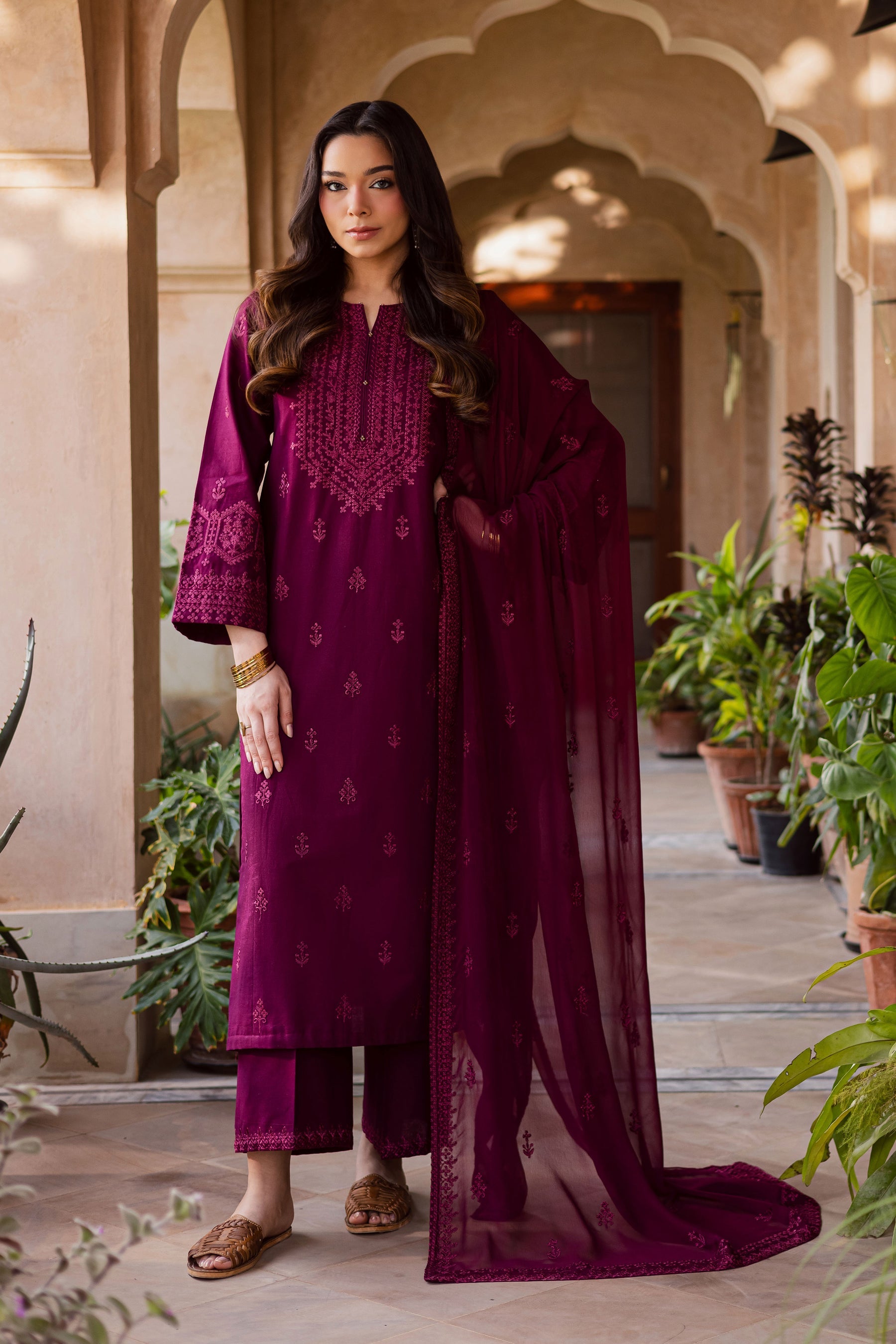 BATIK-3PC LAWN EMBROIDERED SHIRT WITH CHIFFON EMBROIDERED DUPATTA AND EMB TROUSER-BIC-4696