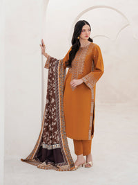 GARNET-3PC DHANAK EMBROIDERED SHIRT WITH COURTRAI PRINTED SHAWL AND TROUSER-BIC-4201