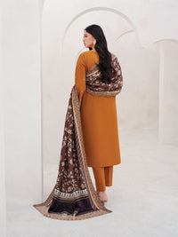 GARNET-3PC DHANAK EMBROIDERED SHIRT WITH COURTRAI PRINTED SHAWL AND TROUSER-BIC-4201