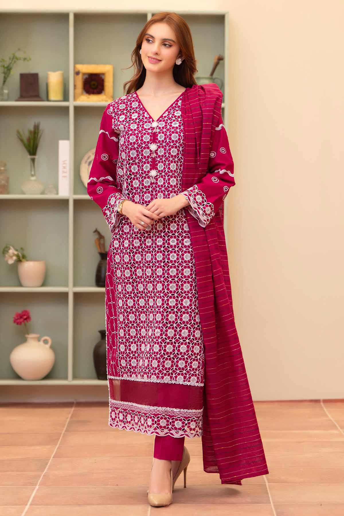 MIRAKHI - 3PC LAWN CHIKENKAARI EMBROIDERED SHIRT WITH LAWN TUBE SLUB DUPATTA AND TROUSER-BIC-1073