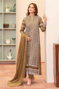 MIRAKHI - 3PC LAWN CHIKENKAARI EMBROIDERED SHIRT WITH LAWN TUBE SLUB DUPATTA AND TROUSER-BIC-1074