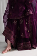ZAIB-3PC HANDMADE EMBELLISHED SILK EMBROIDERED SHIRT WITH BAMBER CHIFFON DUPATTA AND TROUSER-BIC-4879