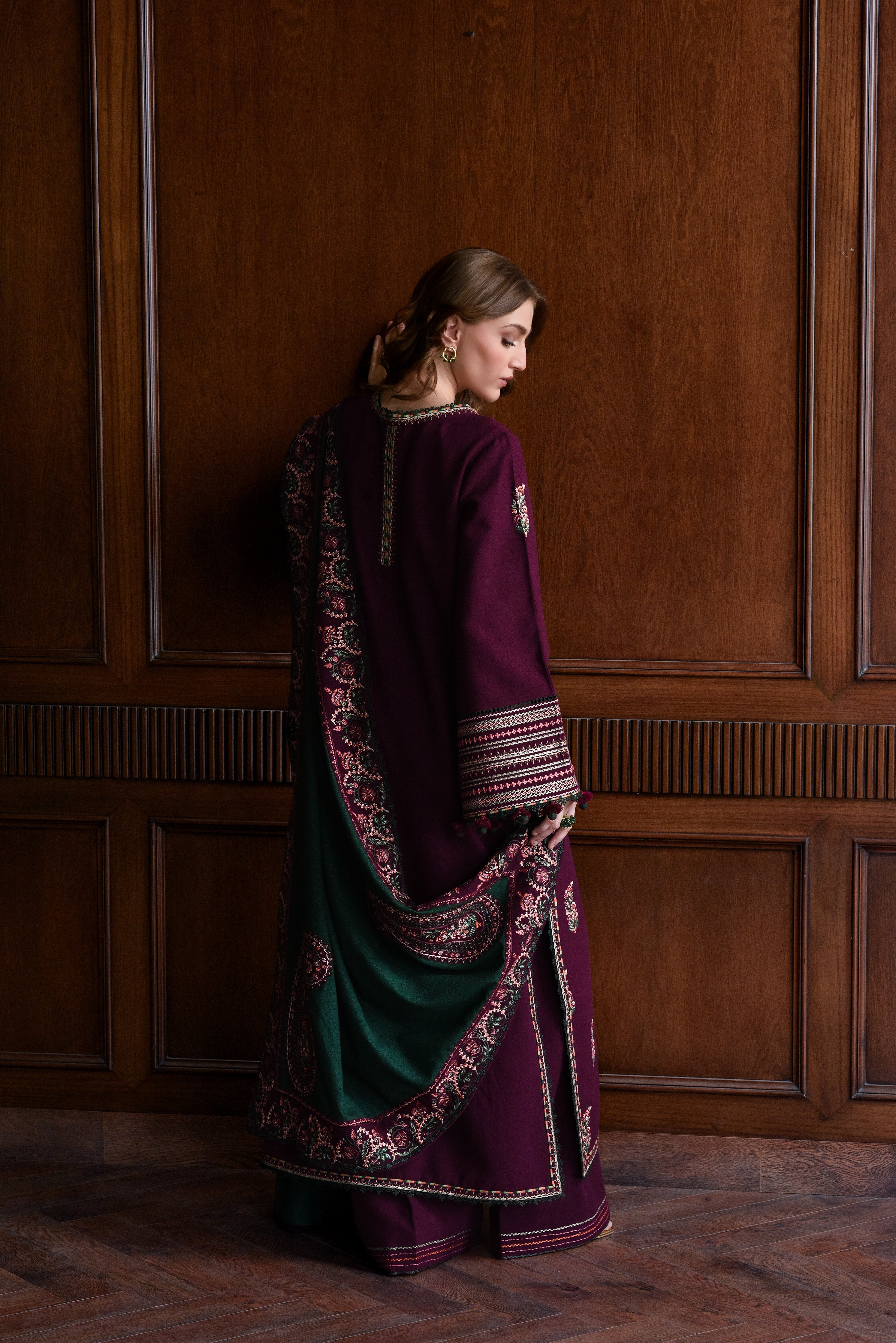 BATIK-3PC KARANDI EMBROIDERED SHIRT WITH DHANAK EMBROIDERED SHAWL AND TROUSER-BIC-4331