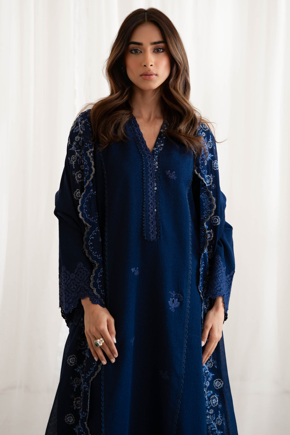 BATIK-3PC DHANAK EMBROIDERED SHIRT WITH DHANAK EMBROIDERED SHAWL AND TROUSER-BIC-4187