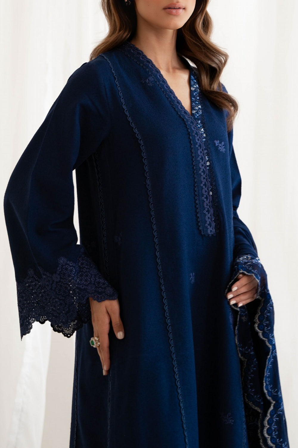 BATIK-3PC DHANAK EMBROIDERED SHIRT WITH DHANAK EMBROIDERED SHAWL AND TROUSER-BIC-4187