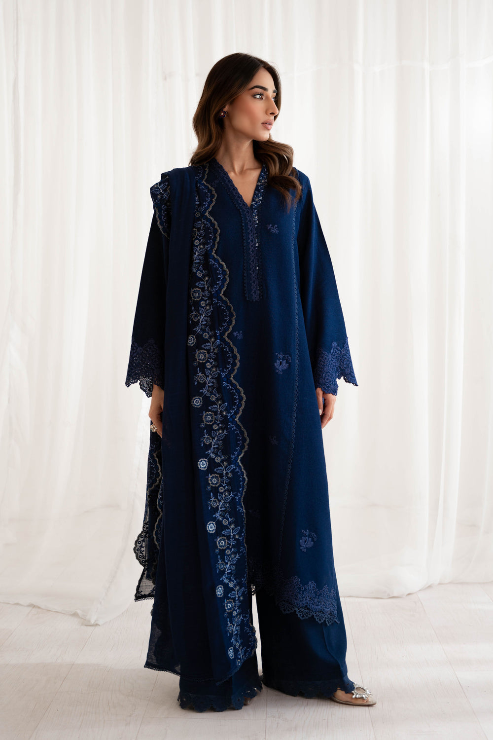 BATIK-3PC DHANAK EMBROIDERED SHIRT WITH DHANAK EMBROIDERED SHAWL AND TROUSER-BIC-4187