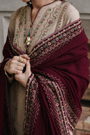 ZAIB-3PC DHANAK EMBROIDERED SHIRT WITH DHANAK EMBROIDERED SHAWL AND TROUSER-BIC-