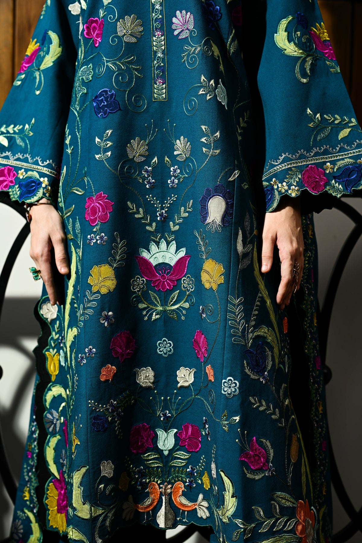 ZAIB-3PC DHANAK EMBROIDERED SHIRT WITH DHANAK EMBROIDERED SHAWL AND TROUSER-BIC-4370