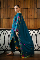 ZAIB-3PC DHANAK EMBROIDERED SHIRT WITH DHANAK EMBROIDERED SHAWL AND TROUSER-BIC-4370