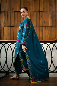 ZAIB-3PC DHANAK EMBROIDERED SHIRT WITH DHANAK EMBROIDERED SHAWL AND TROUSER-BIC-4370