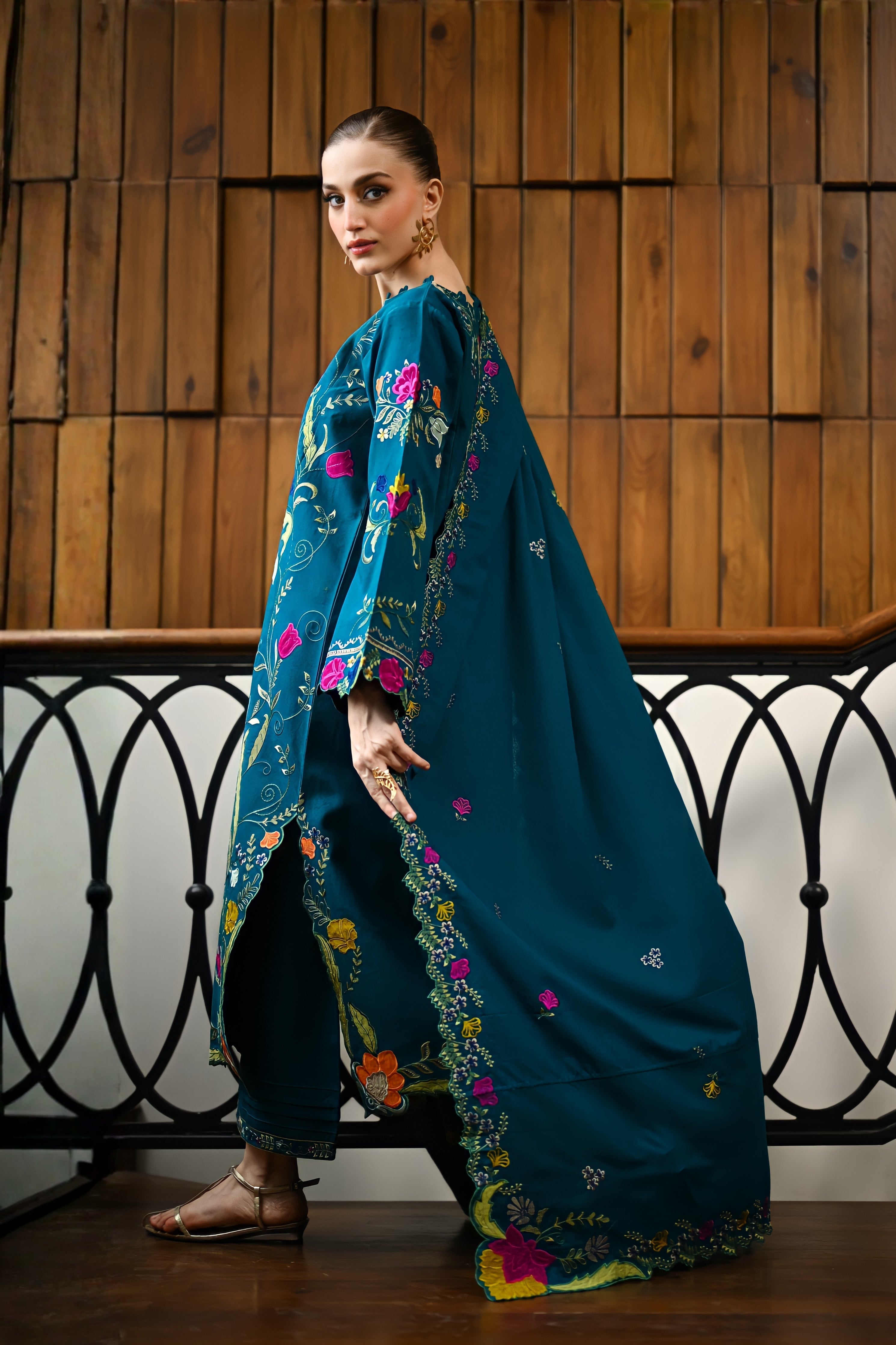 ZAIB-3PC DHANAK EMBROIDERED SHIRT WITH DHANAK EMBROIDERED SHAWL AND TROUSER-BIC-4370