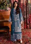 QALAMQAR-3PC CHIKANKAARI LAWN LASER WORK EMBROIDERED SHIRT WITH KHADDI NET EMBROIDERED DUPATTA AND TROUSER-BIC-4712