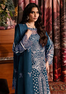 QALAMQAR-3PC CHIKANKAARI LAWN LASER WORK EMBROIDERED SHIRT WITH KHADDI NET EMBROIDERED DUPATTA AND TROUSER-BIC-4712