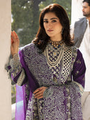 MAHNUR-3PC LAWN EMBROIDERED SHIRT WITH KHADDI NET EMBROIDERED DUPATTA AND TROUSER-BIC-4609 (PLUM)