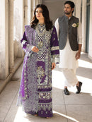 MAHNUR-3PC LAWN EMBROIDERED SHIRT WITH KHADDI NET EMBROIDERED DUPATTA AND TROUSER-BIC-4609 (PLUM)