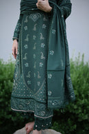 ZAIB-3PC DHANAK EMBROIDERED SHIRT WITH DHANAK EMBROIDERED SHAWL AND TROUSER-BIC-5042