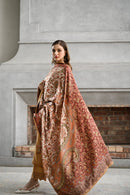 ZAIB-3PC KARANDI EMBROIDERED SHIRT WITH COUTRAI PRINTED SHAWL AND EMB TROUSER-BIC-5284