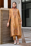 ZAIB-3PC KARANDI EMBROIDERED SHIRT WITH COUTRAI PRINTED SHAWL AND EMB TROUSER-BIC-5284