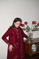 ZAIB-3PC DHANAK EMBROIDERED SHIRT WITH DHANAK EMBROIDERED SHAWL AND TROUSER-BIC-5031