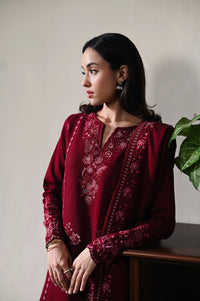 ZAIB-3PC DHANAK EMBROIDERED SHIRT WITH DHANAK EMBROIDERED SHAWL AND TROUSER-BIC-5031