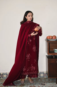 ZAIB-3PC DHANAK EMBROIDERED SHIRT WITH DHANAK EMBROIDERED SHAWL AND TROUSER-BIC-5031
