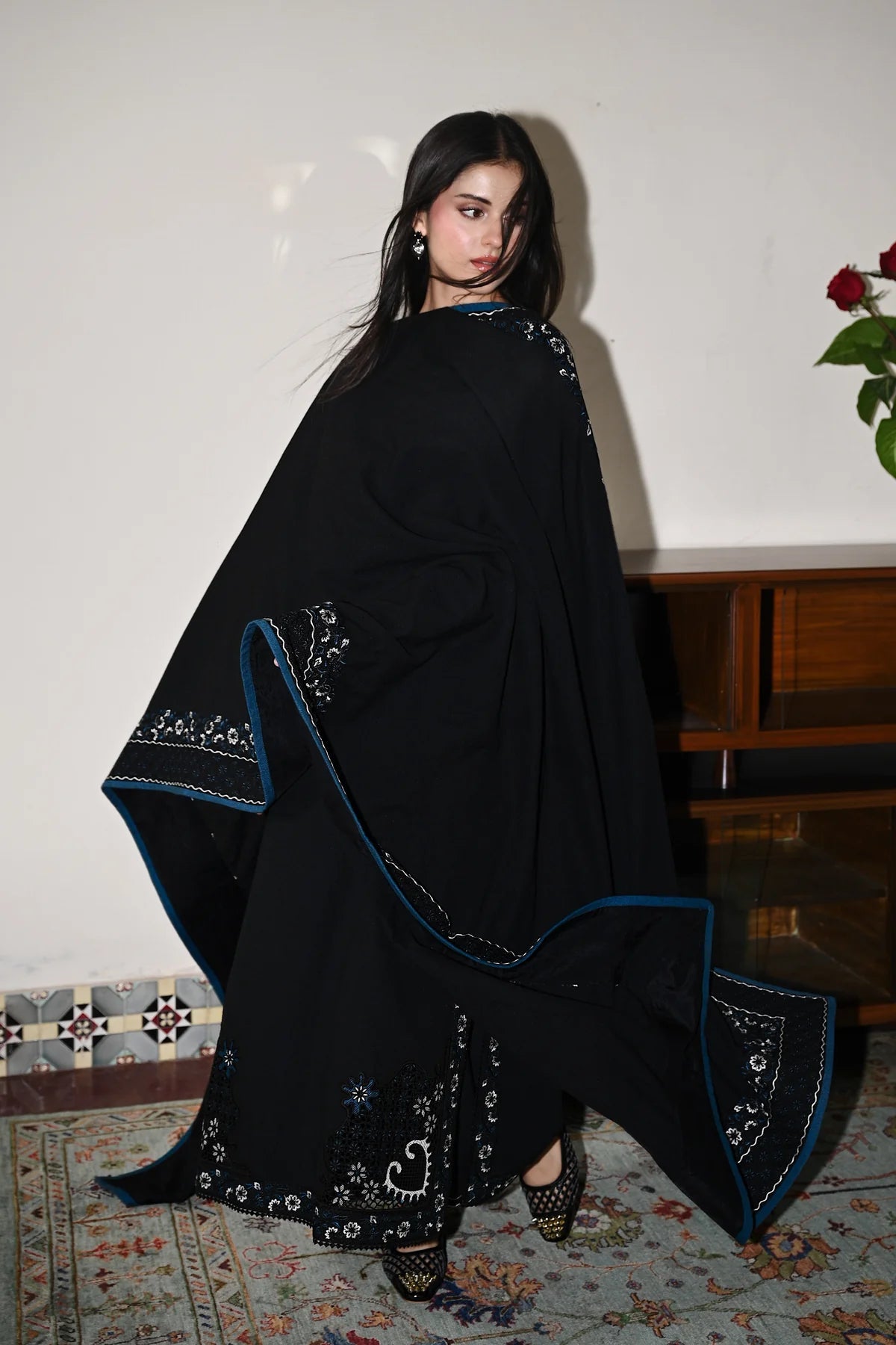 ZAIB-3PC DHANAK EMBROIDERED SHIRT WITH DHANAK EMBROIDERED SHAWL AND TROUSER-BIC-4386