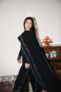 ZAIB-3PC DHANAK EMBROIDERED SHIRT WITH DHANAK EMBROIDERED SHAWL AND TROUSER-BIC-4386