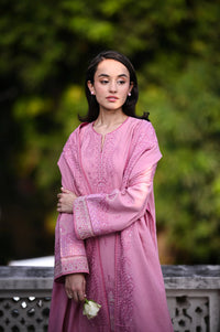 ZAIB-3PC DHANAK EMBROIDERED SHIRT WITH DHANAK EMBROIDERED SHAWL AND TROUSER-BIC-4399