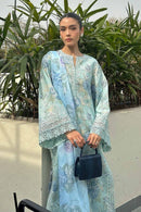 AYZEL-3PC LAWN PRINTED EMB SHIRT WITH SILK PRINTED DUPATTA AND PRINTED TROUSER-BIC-043