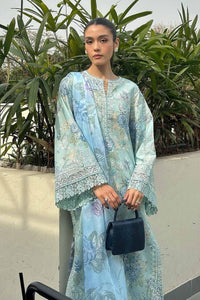AYZEL-3PC LAWN PRINTED EMB SHIRT WITH SILK PRINTED DUPATTA AND PRINTED TROUSER-BIC-043