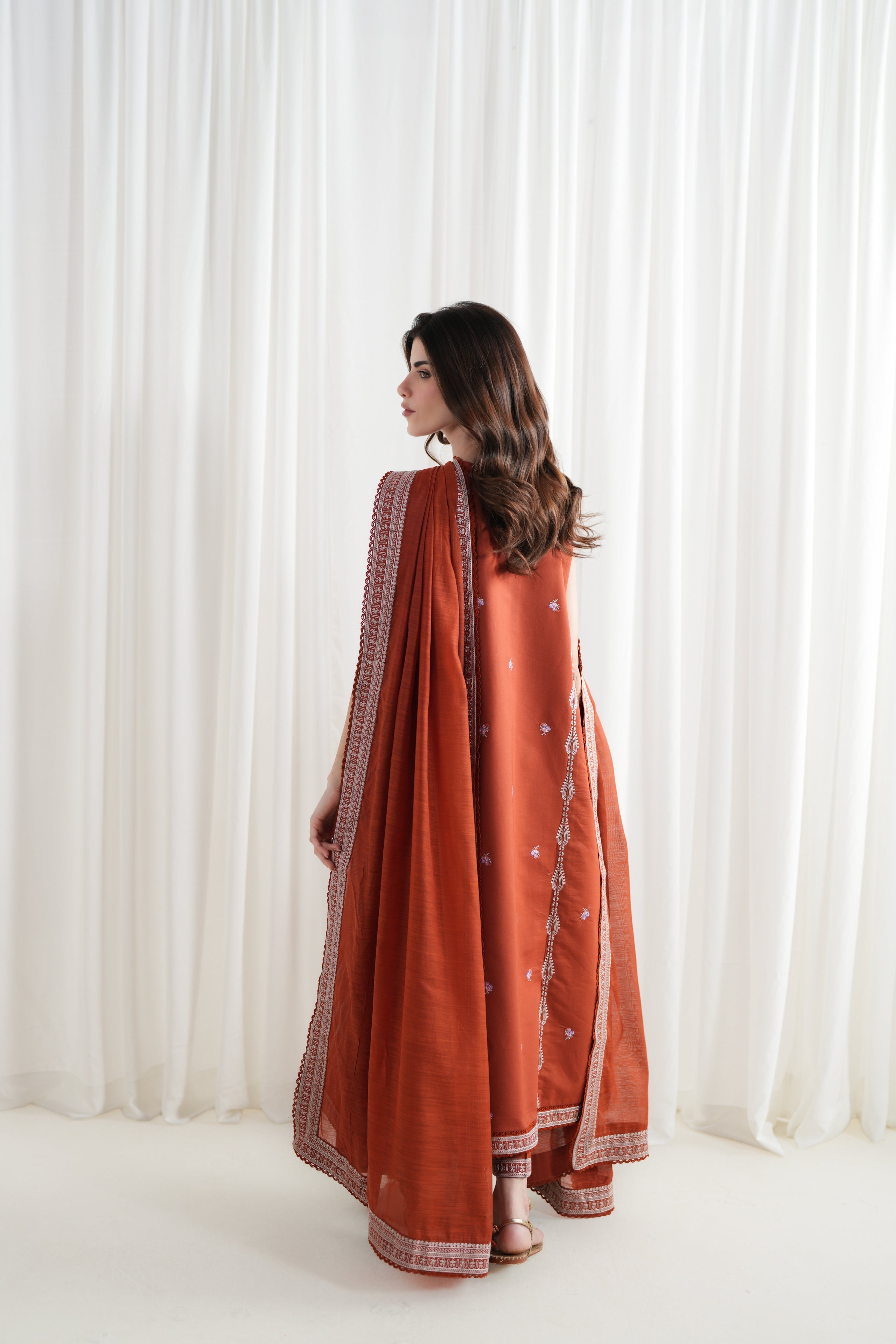 BATIK-3PC DHANAK EMBROIDERED SHIRT WITH DHANAK EMBROIDERED SHAWL AND EMB TROUSER-BIC-5089