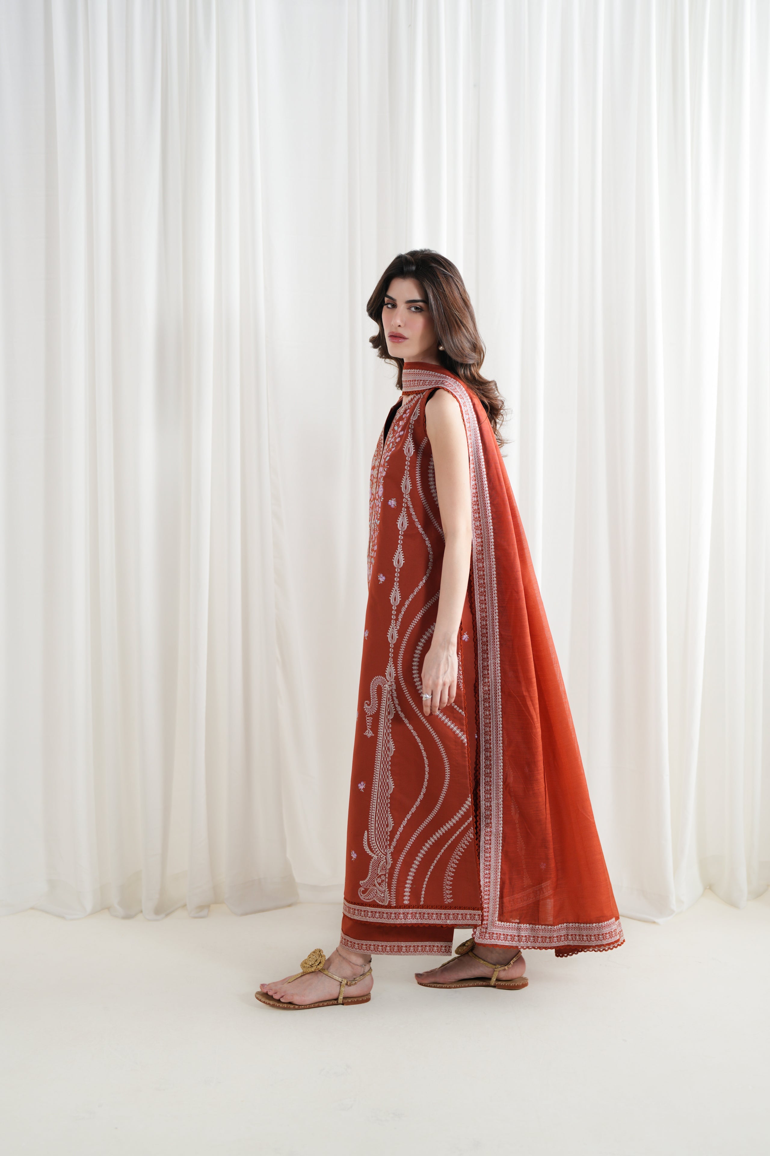 BATIK-3PC DHANAK EMBROIDERED SHIRT WITH DHANAK EMBROIDERED SHAWL AND EMB TROUSER-BIC-5089