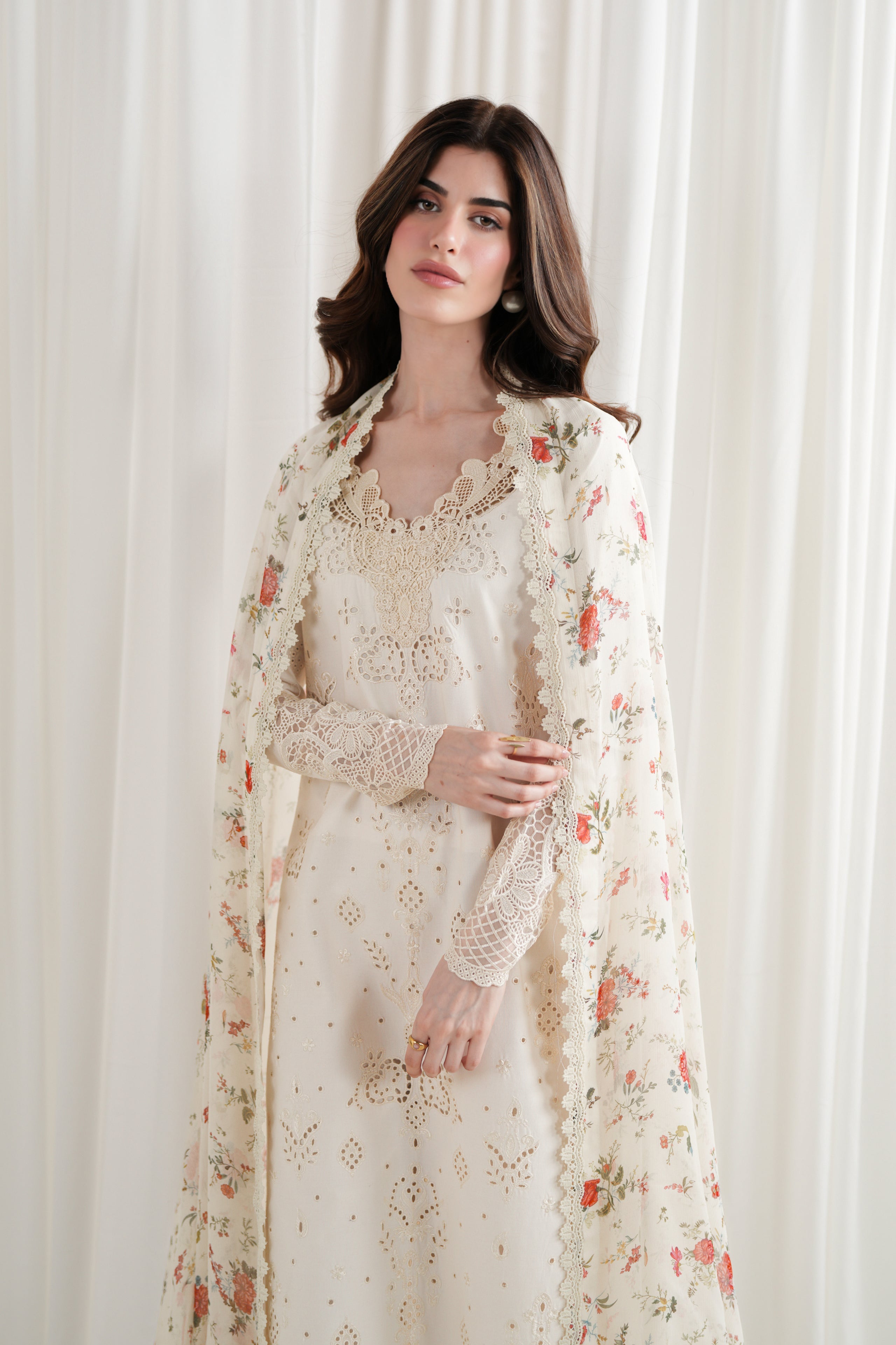 ZAIB-3PC LAWN CHIKAN EMBROIDERED SHIRT WITH SILK PRINTED DUPATTA AND TROUSER-BIC-4902