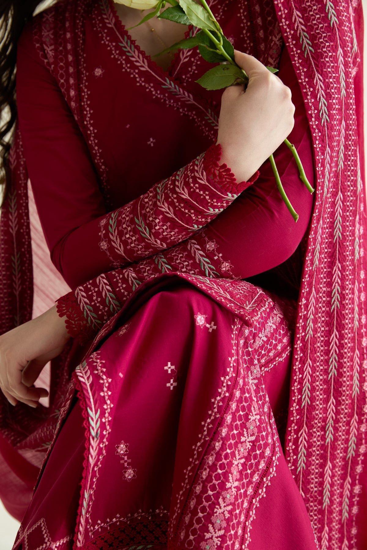 ZAIB-3PC LAWN EMBROIDERED SHIRT WITH KHADDI NET EMBROIDERED DUPATTA AND TROUSER-BIC-4779