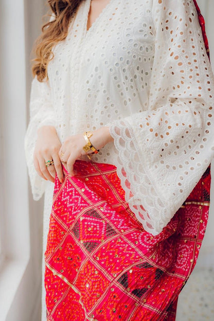 MARIA B-3PC CHIKANKAARI LAWN EMBROIDERED SHIRT WITH CHUNRI PRINT DUPATTA AND TROUSER-BIC-4051