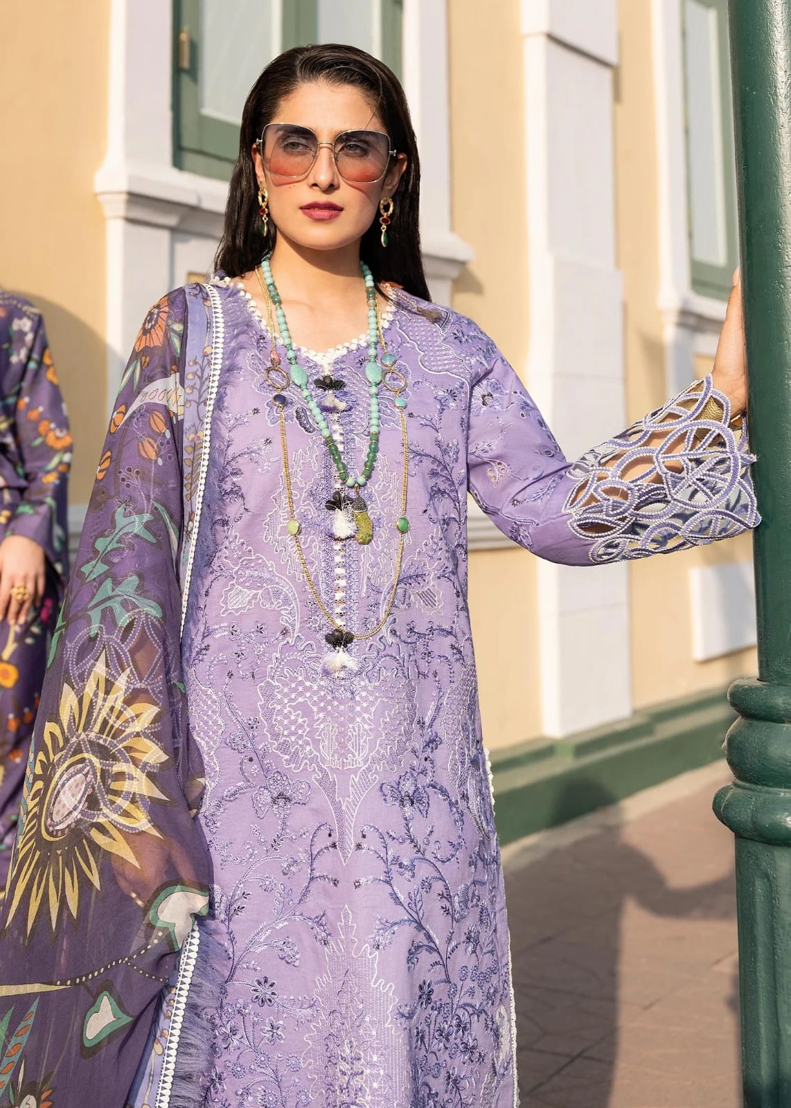 MUSHQ-3PC LAWN EMBROIDERED SHIRT WITH MONARK PRINT DUPATTA AND TROUSER-BIC-3551