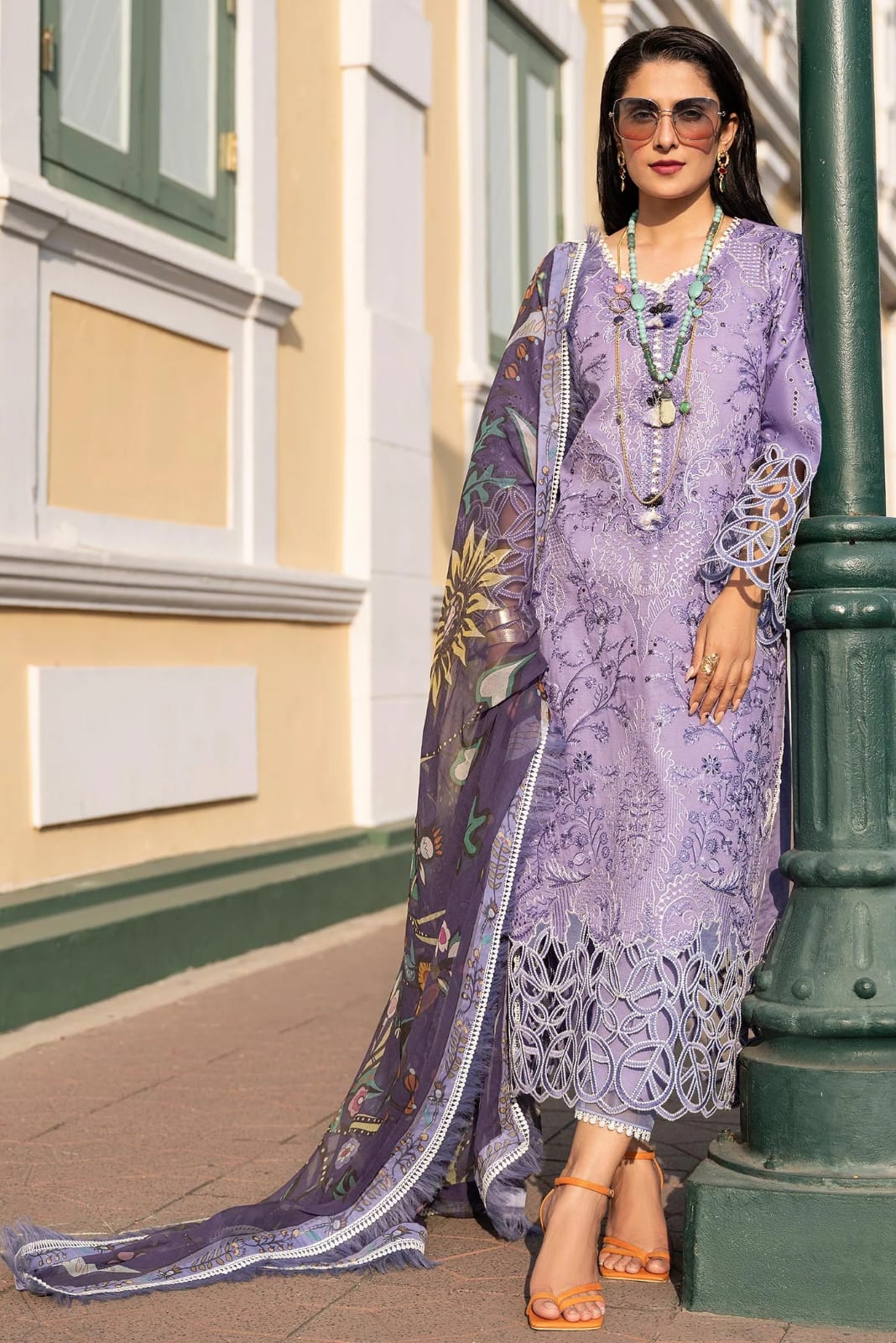 MUSHQ-3PC LAWN EMBROIDERED SHIRT WITH MONARK PRINT DUPATTA AND TROUSER-BIC-3551