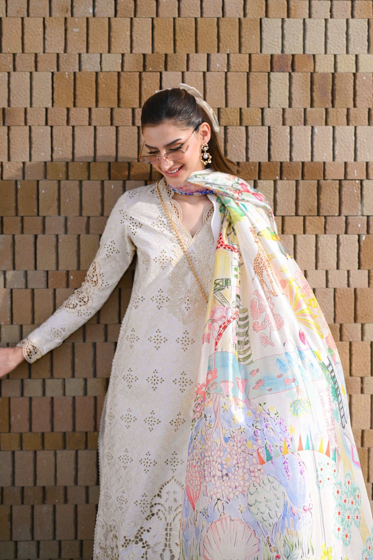 ZAIB-3PC LAWN CHIKAN EMBROIDERED SHIRT WITH CHIFFON PRINTED DUPATTA AND TROUSER-BIC-4881