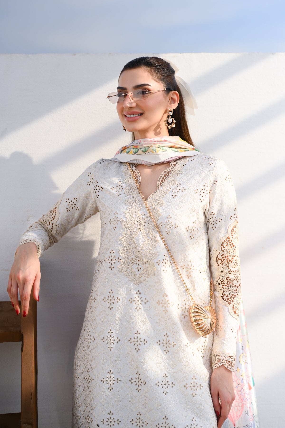 ZAIB-3PC LAWN CHIKAN EMBROIDERED SHIRT WITH CHIFFON PRINTED DUPATTA AND TROUSER-BIC-4881
