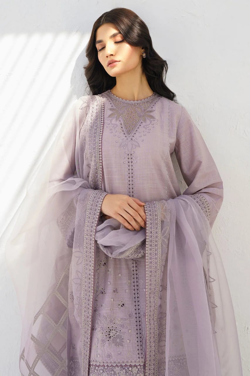 JAZMIN- 3PC LAWN HEAVY EMBROIDERED SHIRT WITH ORGANZA EMBROIDERED READY TO WEAR DUPATTA-BIC-3643