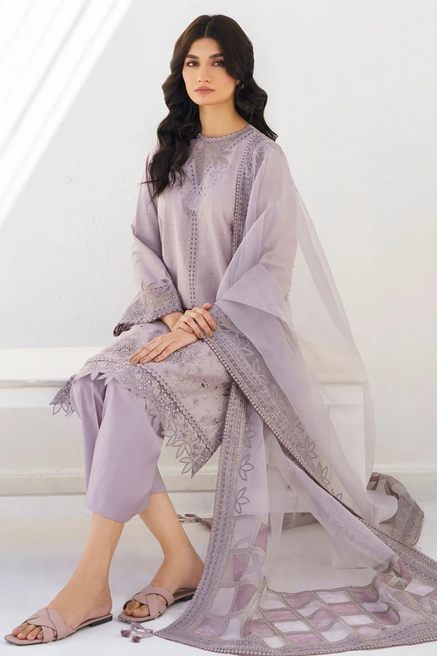 JAZMIN- 3PC LAWN HEAVY EMBROIDERED SHIRT WITH ORGANZA EMBROIDERED READY TO WEAR DUPATTA-BIC-3643